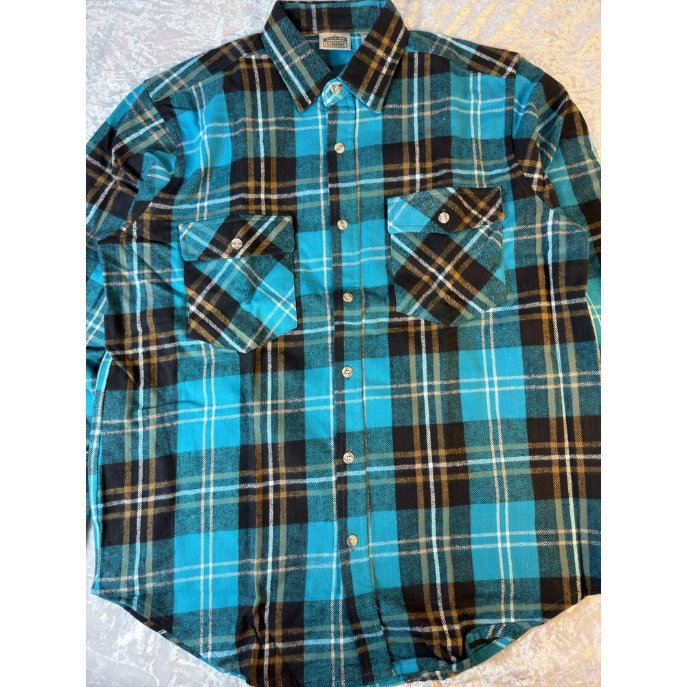 Five Brother Y2K Plaid Flannel Shirt Mens Medium Blue Cotton Button Front